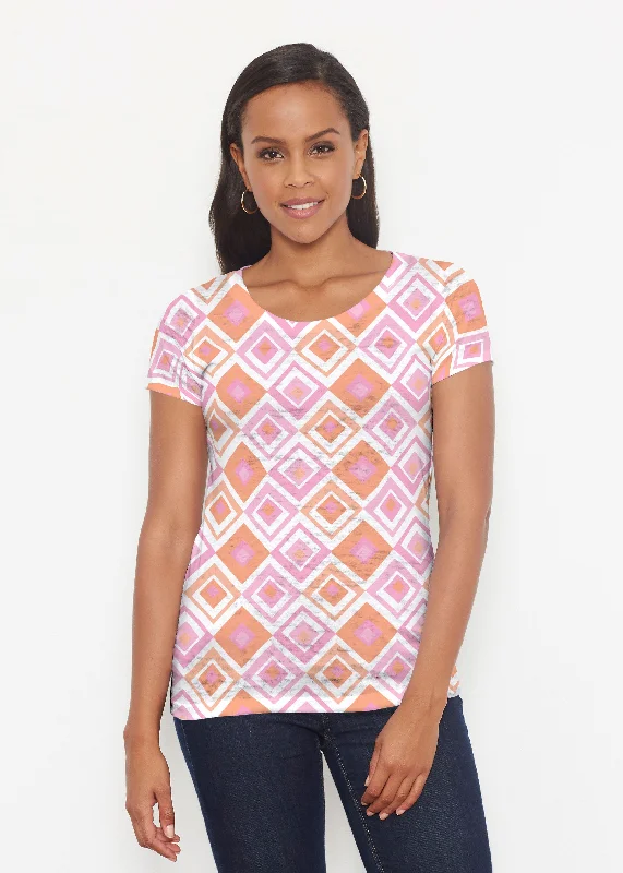 breathable women's tops for summerCubed Pink (7809) ~ Signature Short Sleeve Scoop Shirt