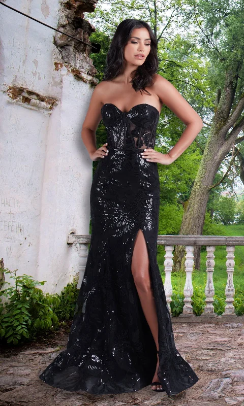 vintage prom dressesPromGirl Strapless Long Black Sequin Prom Dress