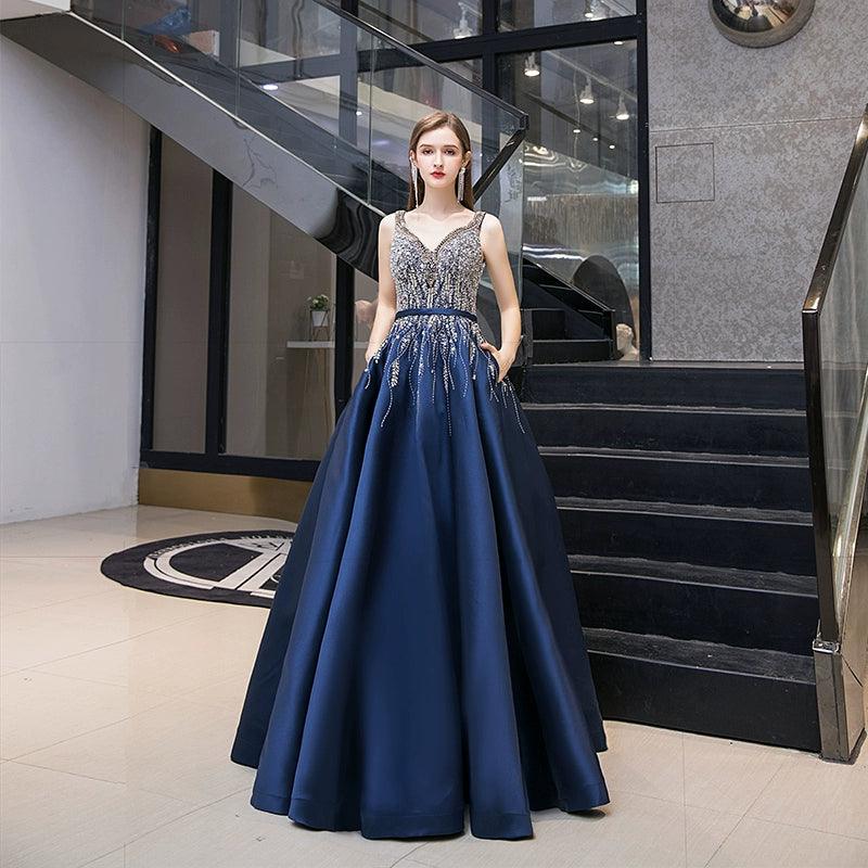 prom dresses for summerWomen's Ball Gown Evening Dress Long V-Neck Formal Dresses Beaded Prom Dresses