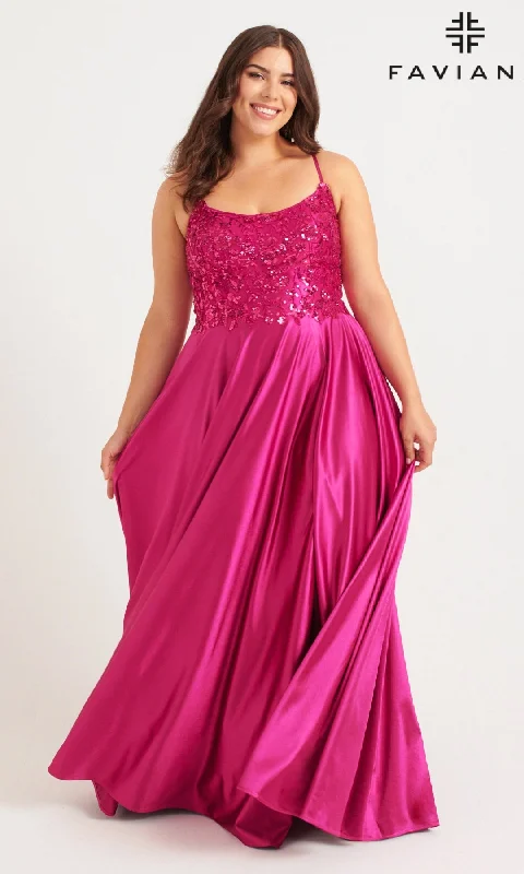 satin prom dressesLong Plus-Size Prom Dress: Faviana 9582