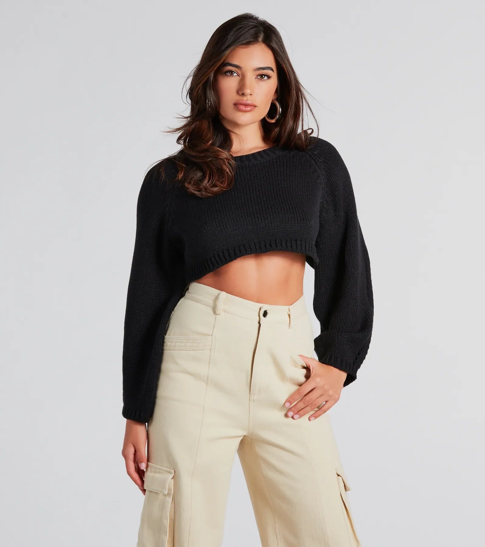 Plus-Size SweatersElevated Cozy Open Back Cropped Sweater