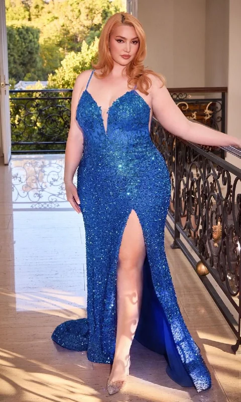 glamorous prom dressesV-Neck Plus-Size Long Sequin Prom Dress CD840C