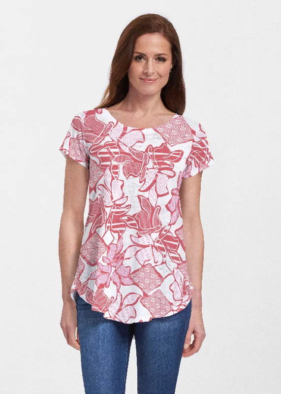 women's tops for layeringAztek Sail Red (8117) ~ Short Sleeve Scoop Neck Flowy Tunic