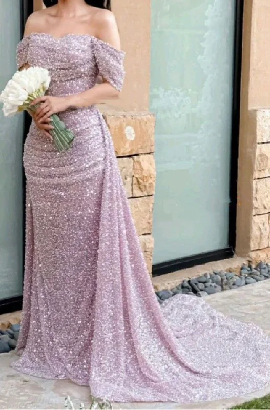 bespoke prom dressesBeautiful Off The Shoulder Wedding Dress Sequin Mermaid Prom Evening Dress Y7630