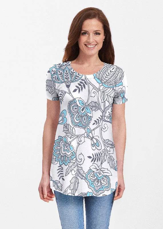 women's tops with built-in brasNamaste Floral (13366) ~ Butterknit Short Sleeve Tunic