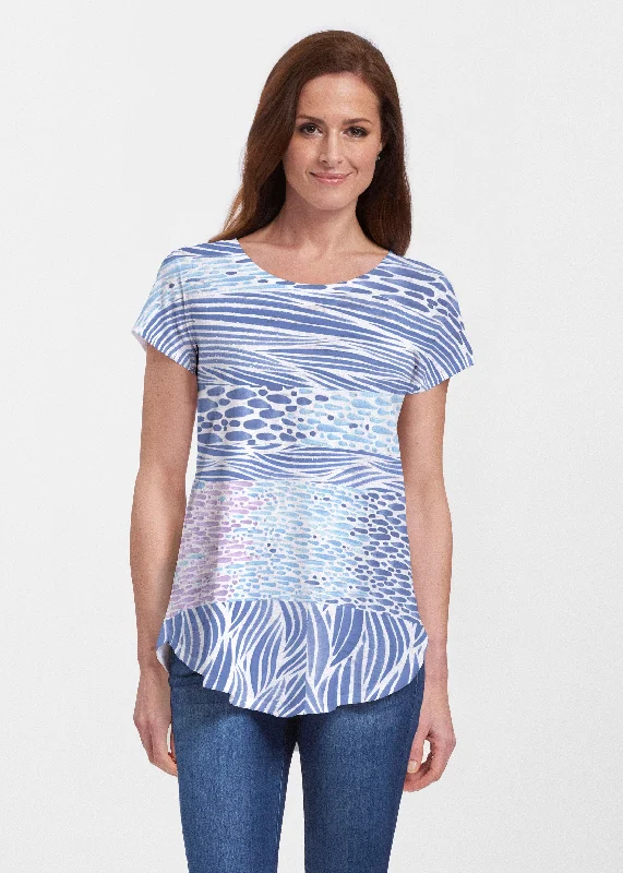 women's tops for casual FridaysTidal Stripe (11080) ~ Signature Short Sleeve Scoop Neck Flowy Tunic