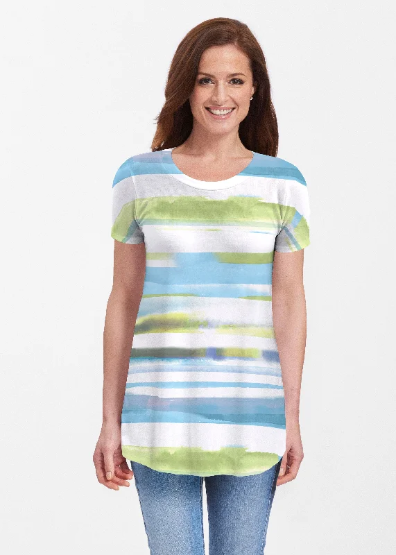 women's tops for those who refuse to compromise on styleMulti Stripe Blue (7843) ~ Butterknit Short Sleeve Tunic