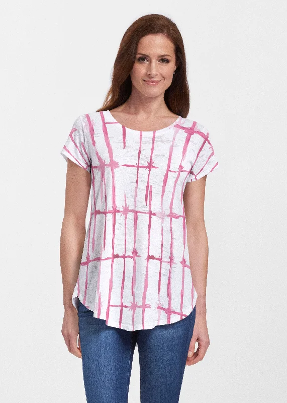 women's tops for those who want to add a pop of color to their outfitsKnotted Pink (7897) ~ Short Sleeve Scoop Neck Flowy Tunic