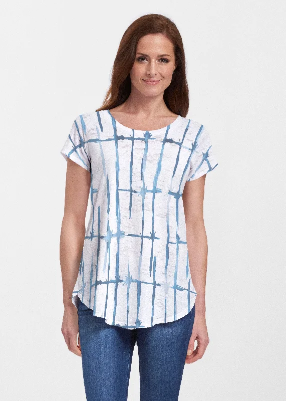 women's tops for fashion-forward individualsKnotted Stripe (7853) ~ Signature Short Sleeve Scoop Neck Flowy Tunic