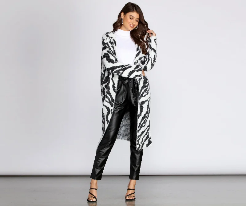 Turtle-Neck Wool SweatersFuzzy Zebra Print Cardigan