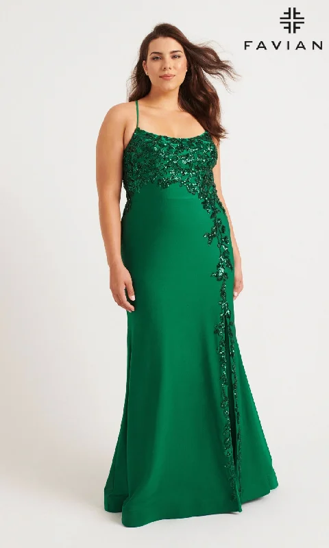 empire waist prom dressesLong Plus-Size Prom Dress: Faviana 9570