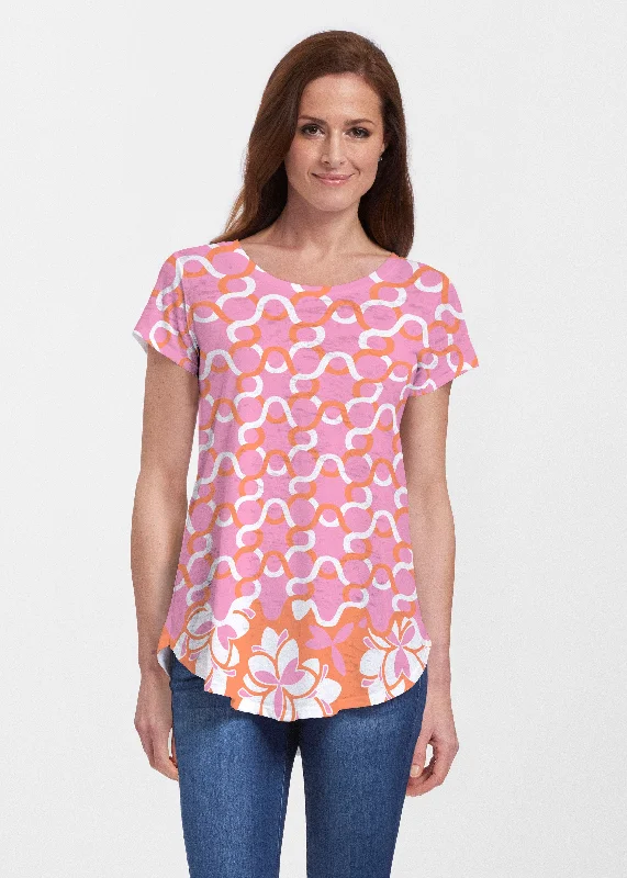 women's tops for beach outingsSquiggles Pink (20341) ~ Signature Short Sleeve Scoop Neck Flowy Tunic