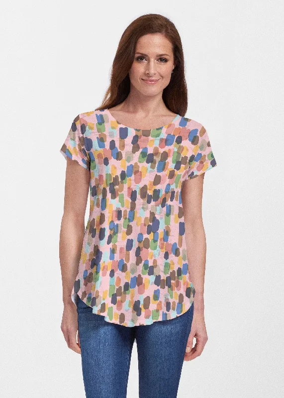 women's tops with beading accentsBrushstroke Multi (14293) ~ Short Sleeve Scoop Neck Flowy Tunic