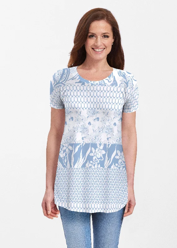 women's tops for picnics in the parkPatchwork Blue (7902) ~ Short Sleeve Butterknit tunic