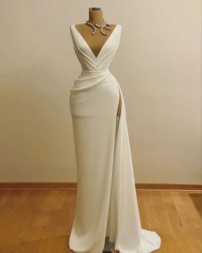 prom dresses with pocketsV Neck Slit Side Long Prom Dresses Evening Gown S23456