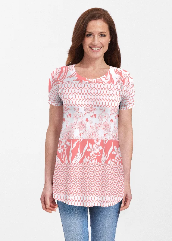 women's tops for maximalist fashion loversPatchwork Coral (7900) ~ Short Sleeve Butterknit tunic