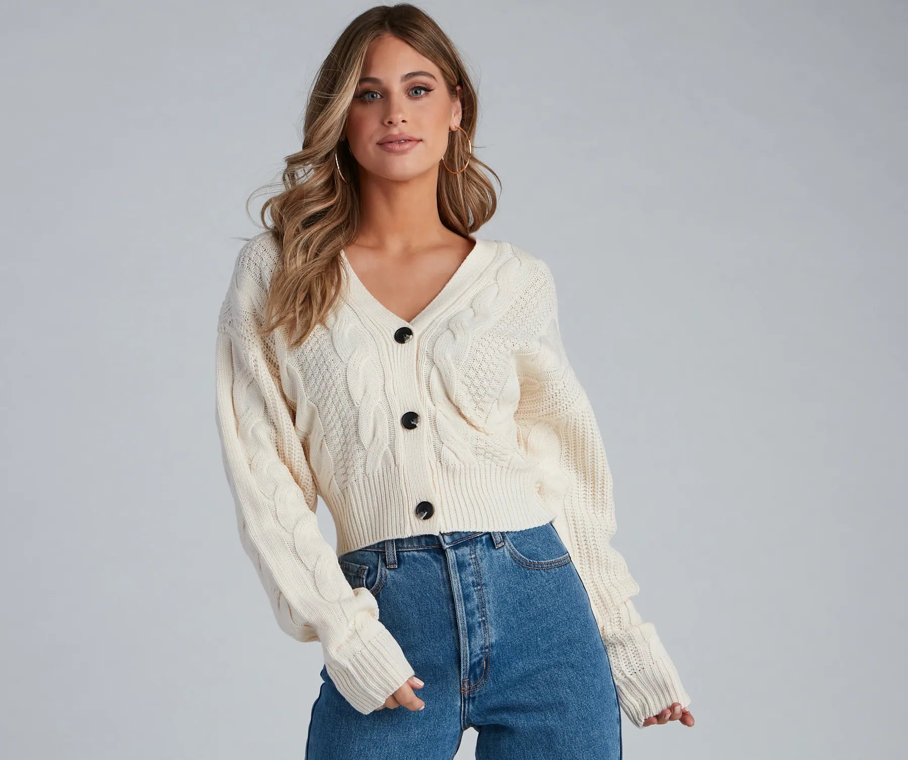 Plus-Size Flannel SweatersCold Weather Cable Knit Cardigan