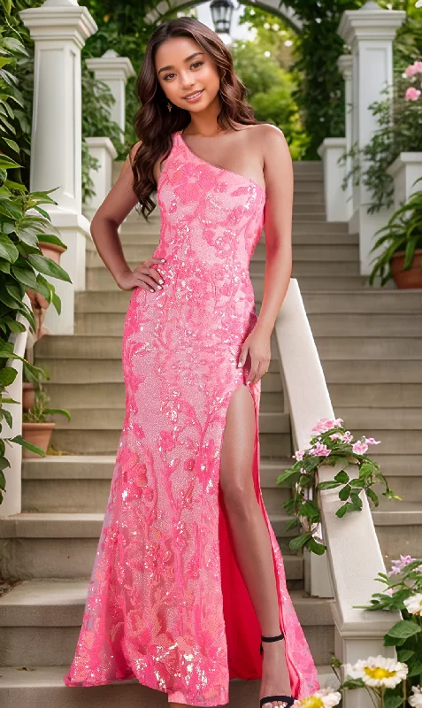 mid-length prom dressesPromGirl One-Shoulder Neon Sequin Long Prom Dress