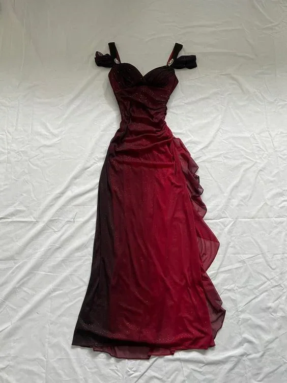 tulle prom dressesShiny Ombre Red Chiffon Long Prom Dress Evening Dress Y7489