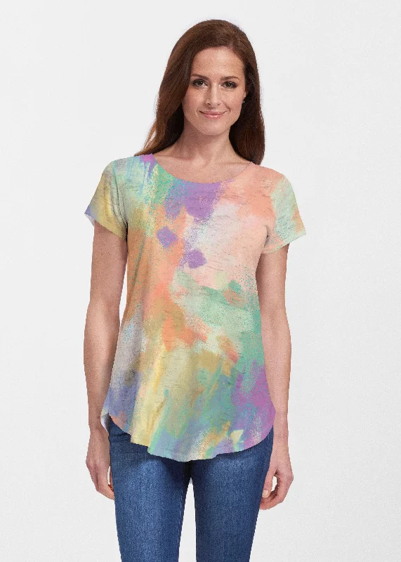 women's tops with sequin embellishmentsChalk Of Dreams (17278) ~ Short Sleeve Scoop Neck Flowy Tunic