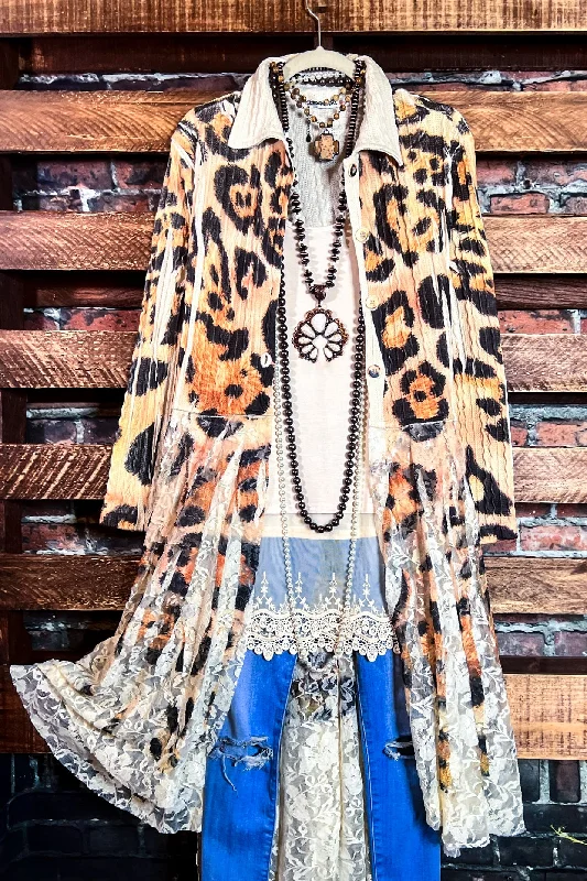 Custom SweatersFABULOUS & STYLISH LEOPARD PRINT LACE LONG JACKET CARDIGAN