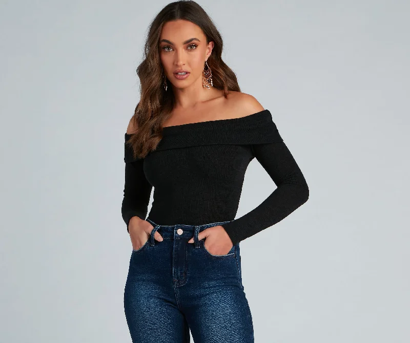 women's tops for those who want to add a pop of color to their outfitsCozy Knit Off-The-Shoulder Top