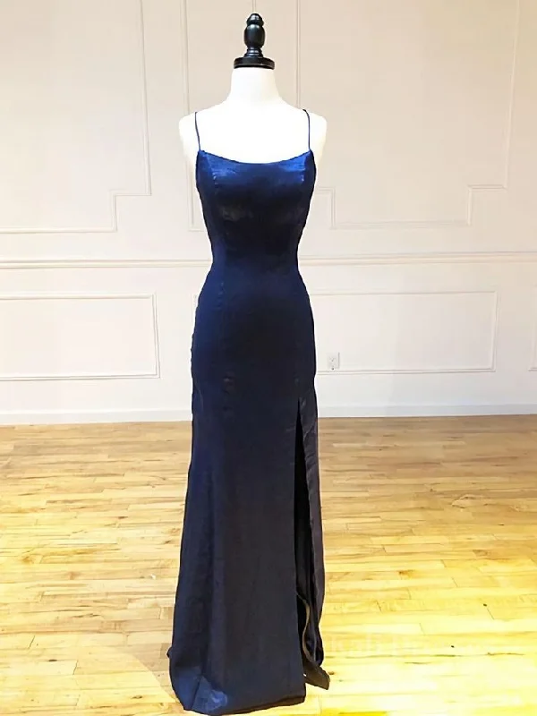 prom dresses for fallBackless Dark Navy Blue Long Prom Dresses, Dark Navy Blue Formal Graduation Evening Dresses Y7432