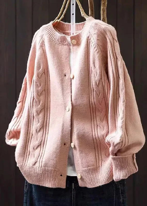 Wholesale Affordable Women's SweatersHandmade Pink Oversized Cable Knit Cardigan Spring