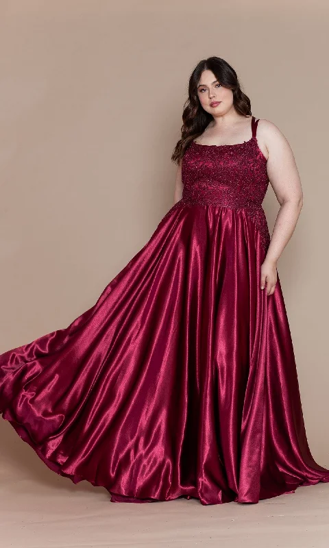 backless prom dressesLace-Bodice Plus-Size Long A-Line Prom Dress W1094