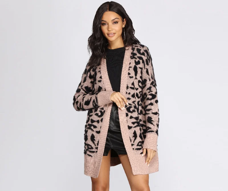 Flannel-Lined SweatersPurrfect Style Leopard Print Cardigan