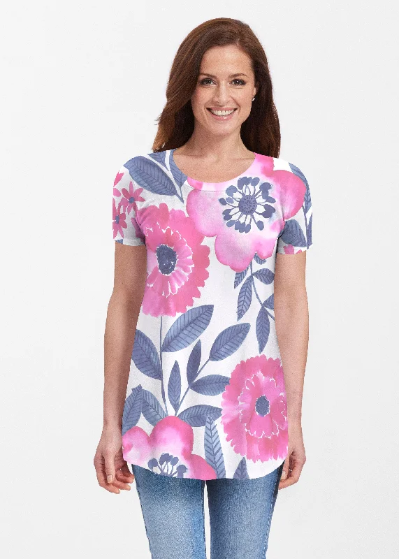 women's tops with lace-up frontsWatercolor Blooms (13355) ~ Butterknit Short Sleeve Tunic