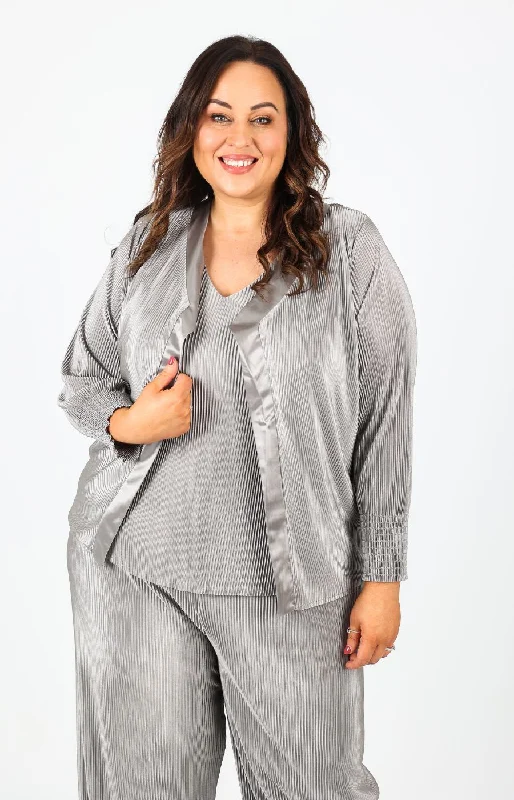 High-Quality Wool SweatersMellomi Claire Plisse Cardigan in Silver