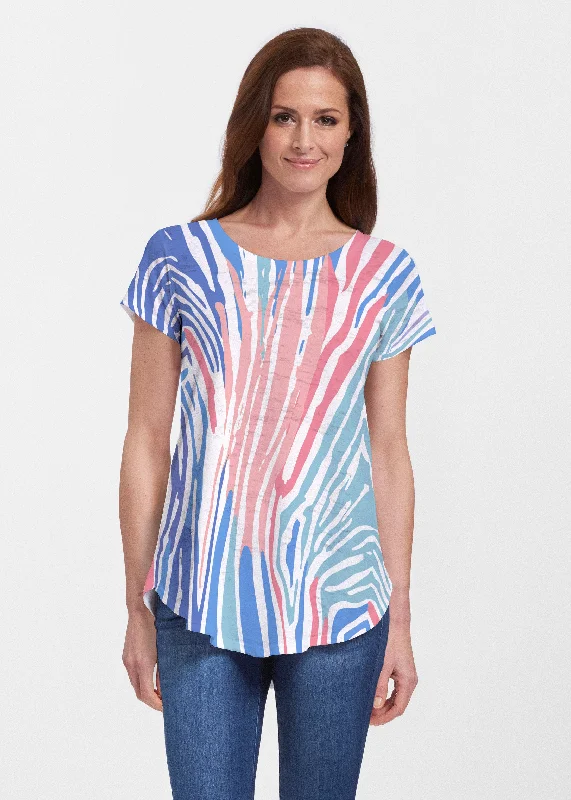 women's tops for vintage fashion enthusiastsFruity Stripes (14272) ~ Short Sleeve Scoop Neck Flowy Tunic