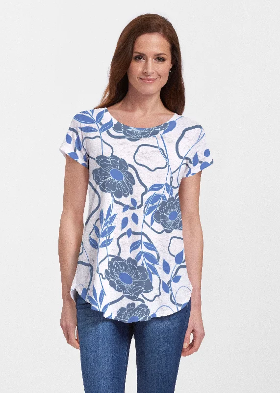 satin women's topsClarrissa Navy (8138) ~ Short Sleeve Scoop Neck Flowy Tunic