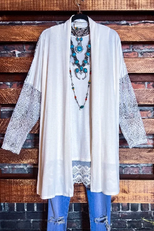 Plus-Size SweatersGOING OUT TONIGHT LACE CARDIGAN IN OFF WHITE