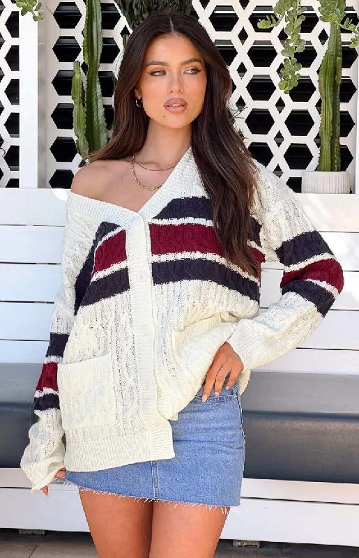 Colorful Comfortable Casual SweatersNikkitta Cream Striped Cardigan