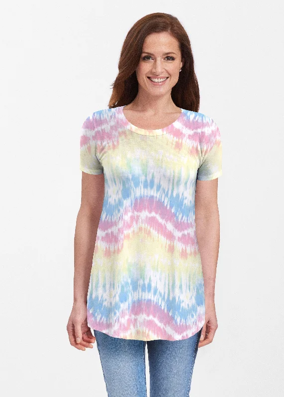 women's tops with cold-shoulder cutsWaves Tie Dye (7896) ~ Short Sleeve Butterknit tunic