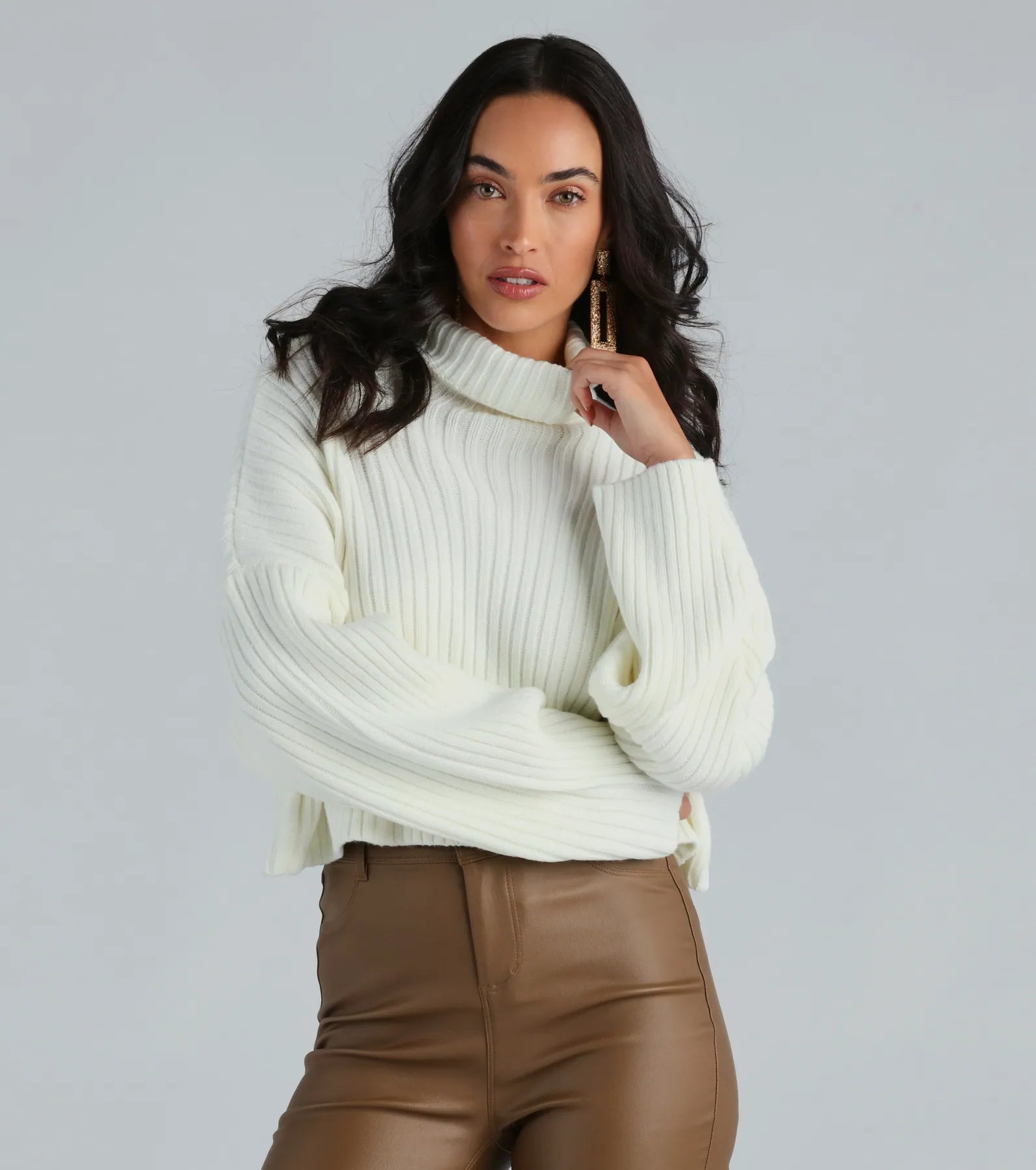 Chunky SweatersLet's Get Together Turtleneck Crop Sweater