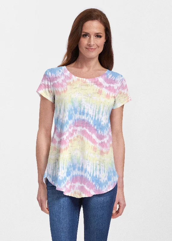 lace women's topsWaves Tie Dye (7896) ~ Short Sleeve Scoop Neck Flowy Tunic