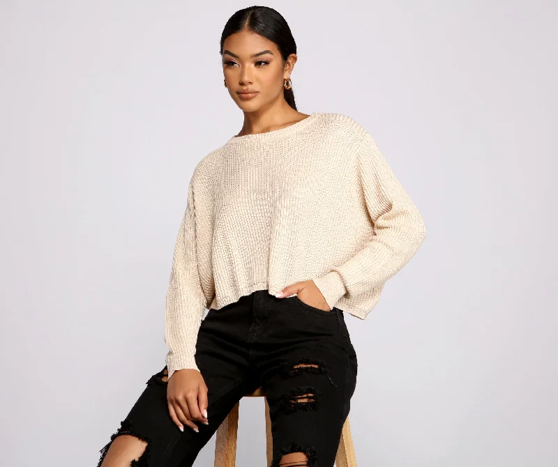 Designer SweatersBasic Crew Neck Cropped Knit Sweater