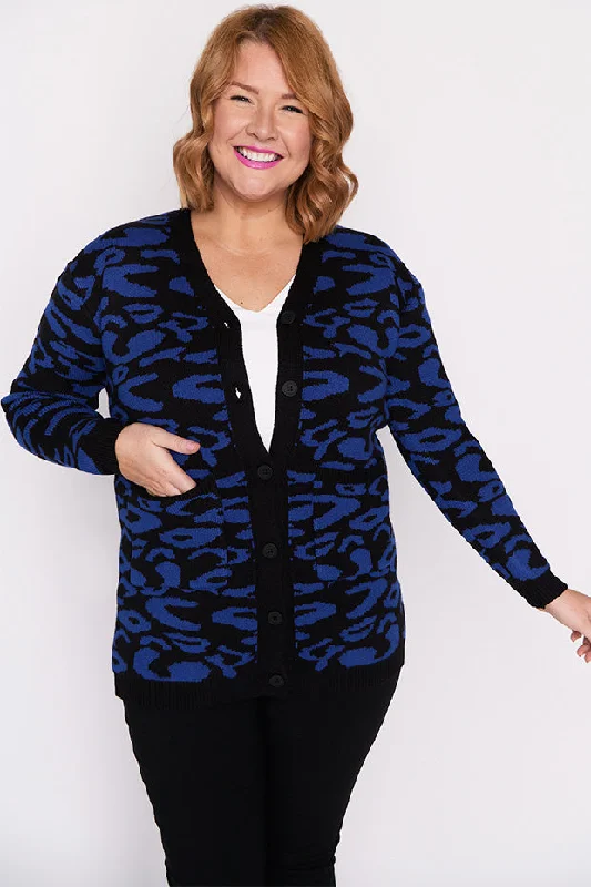 Oversized Cardigan SweatersAngeline Cobalt Animal Cardigan