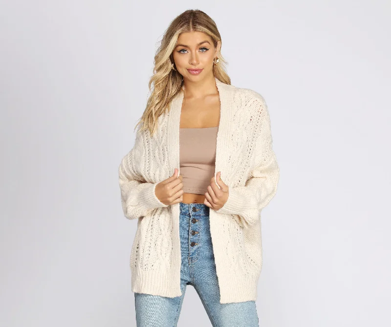 Flannel SweatersLayered Cutie Cable Knit Cardigan