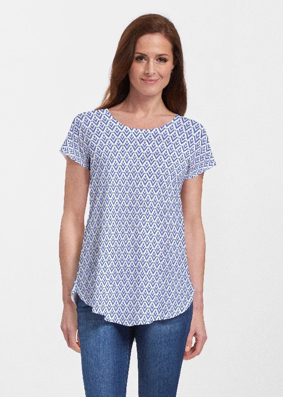 women's tops for those who want to create outfits that reflect their personal style and sense of fashionCosmo Geo (13568) ~ Short Sleeve Scoop Neck Flowy Tunic