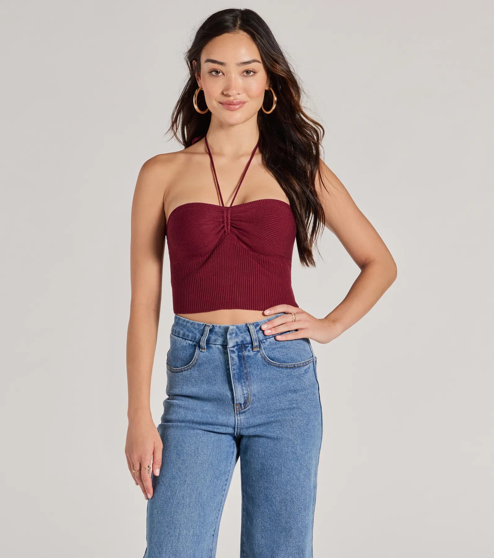 women's stylish topsStylish Basic Halter Rib Knit Crop Top