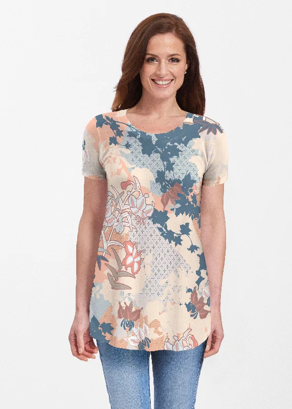 women's tops for those who appreciate subtle and muted tonesOriental Floral (7868) ~ Short Sleeve Butterknit tunic