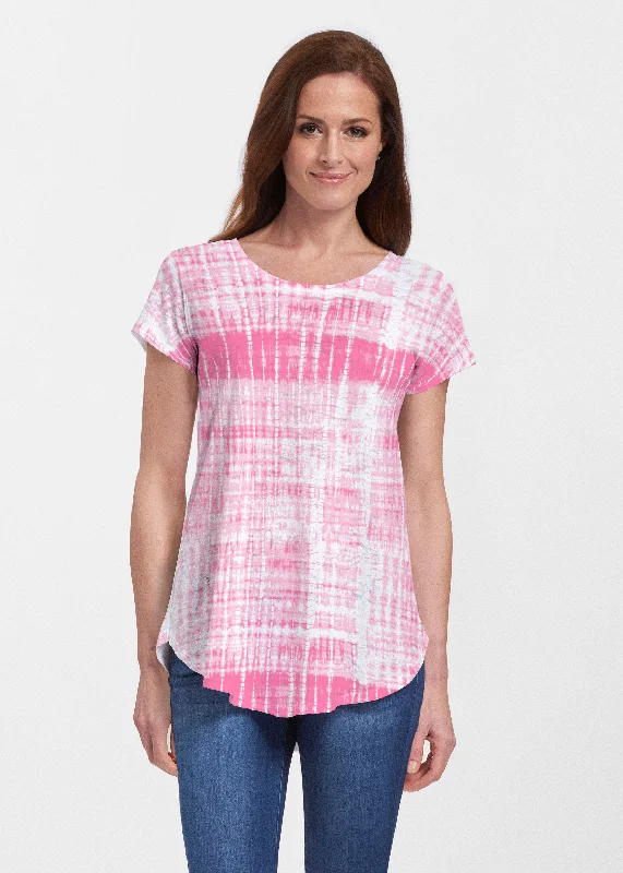 women's tops for layeringPink Tie Dye (14254) ~ Signature Short Sleeve Scoop Neck Flowy Tunic