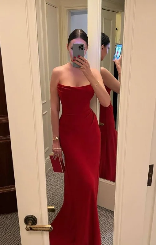 prom dress accessoriesSexy Strapless Red Mermaid Evening Dress Long Prom Dress Y7595