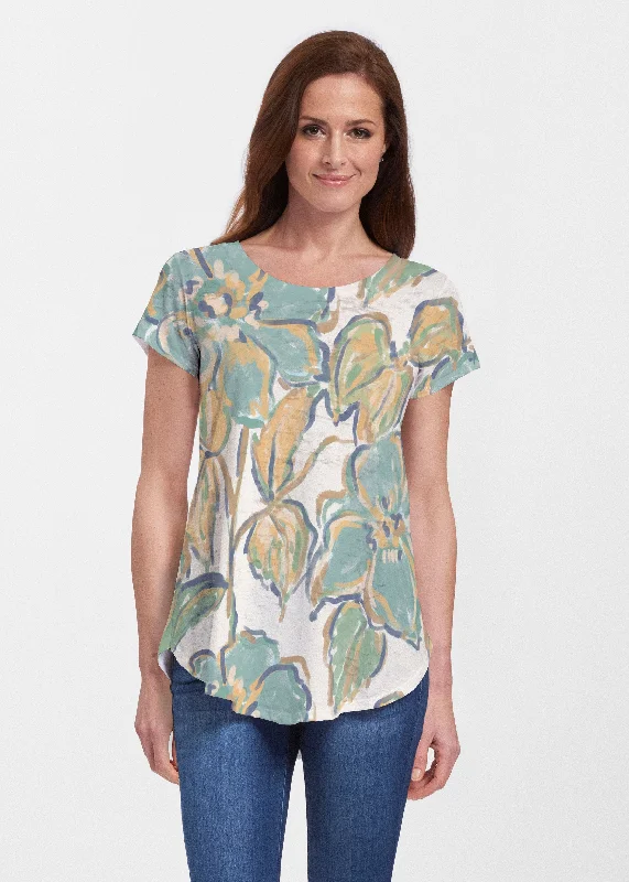 women's tops with sheer overlaysStefania (8110) ~ Short Sleeve Scoop Neck Flowy Tunic