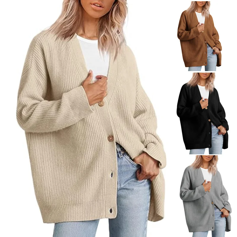 Affordable SweatersMS357#Simple all-in-one knitted cardigan solid color sweater coat