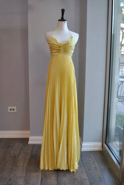 floral prom dressesCharming Yellow A-line Pleated Prom Dress,Yellow Graduation Dress  Y7374